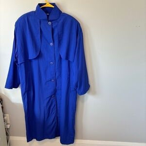 Vintage Women's Full Length, Cobalt Blue, Lined Trench Coat, Circa 1980s, SZ 12